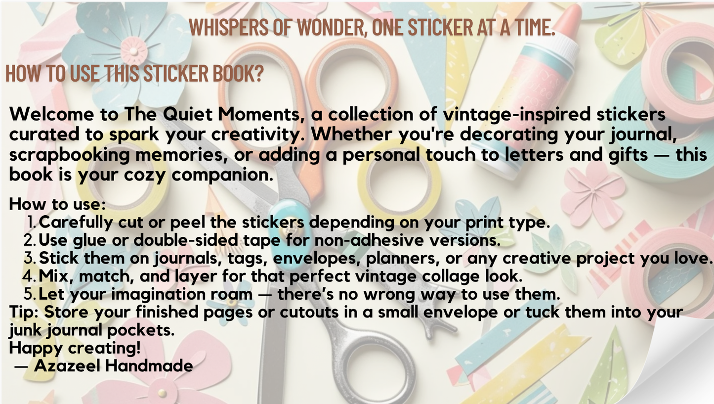 The Quiet Moments – Vintage Printable Sticker Book (25 Pages)