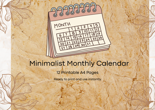 Minimalist Monthly Calendar – 12 Printable A4 Pages