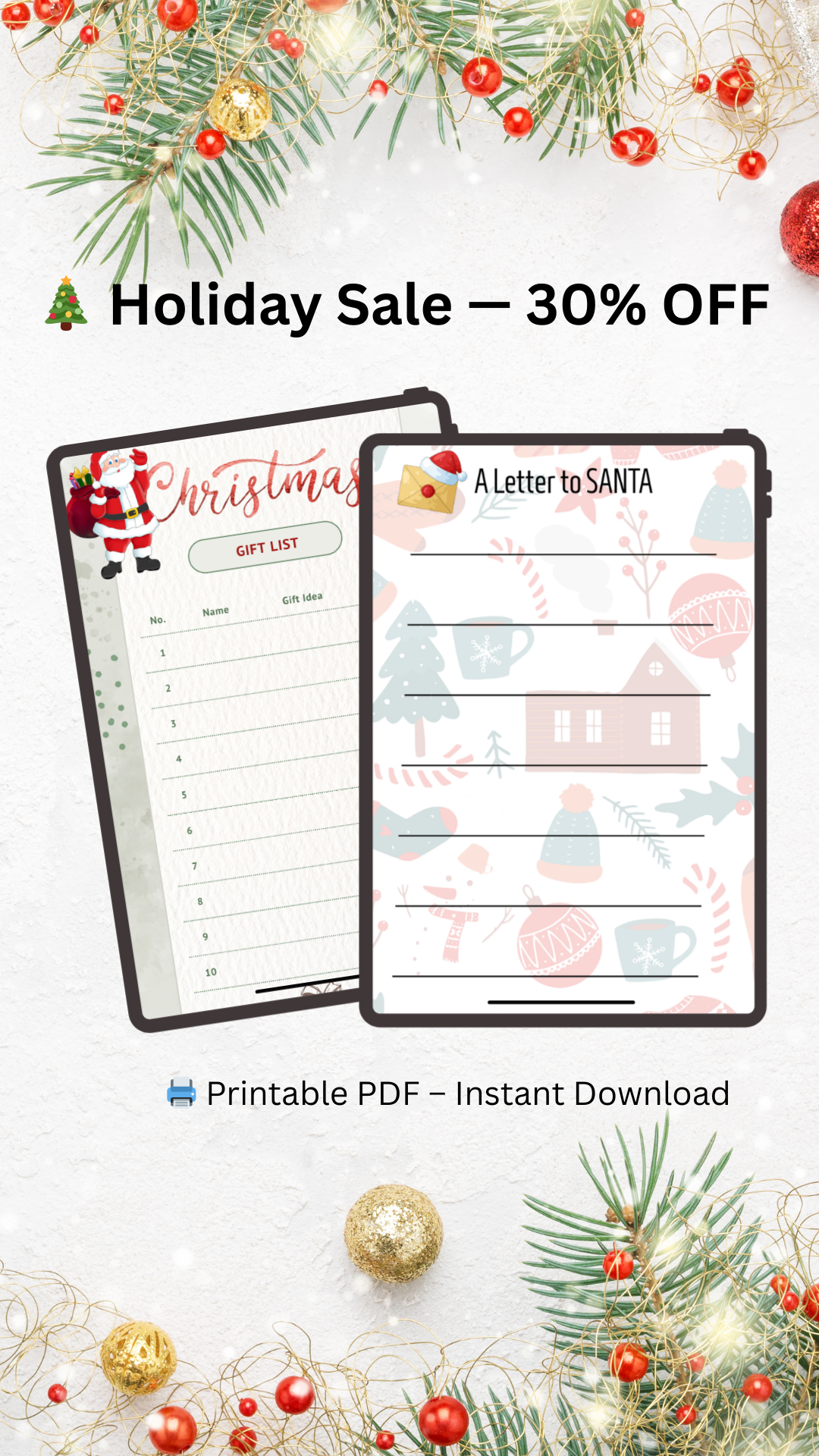 Printable Letter to Santa + Wish List 🎄✨ (Instant Download)