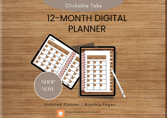 12-Month Digital Planner with Clickable Tabs | Undated PDF